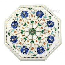 12 " Marbre Coin Table Demi Précieux Pierres Travail Floral Inlay Décor Maison