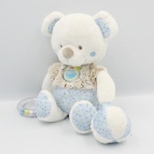 Doudou ours blanc beige bleu
