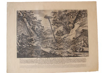 Retirage XIXe d'une gravure de RIDINGER (XVIIIe). " La prise d'un loup....."