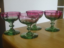 LEGRAS 4 ANCIENS VERRES A APERITIF CRISTAL COULEUR VERT ROUGE DEGRADER VERS 1900
