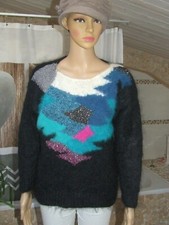 Magnifique pull mohair angora Français tricoté main  ANNY BLATT  taille 40 