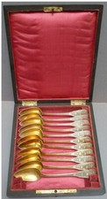Coffret Napoléon III avec 11 cuillères en argent massif 19e siècle silver spoon