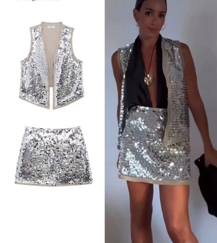 Zara woman beige sequin vest - zara,