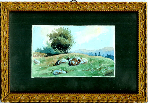 Aquarelle vaches couchées - couchées, au