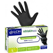 Gants nitrile noir non poudrés NITRISKIN - boîte de 100