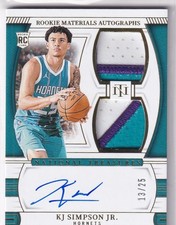 Panini NT NBA 2024-25 Numéro Rmd-Kjj KJ Simpson Jr. Rookie Patch On-Card Auto