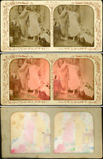 Stéréo, scène d'une femme en robe de chambre vintage stéréo card tissue, ca