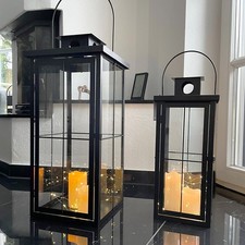 Lot de 2 lanternes XXL noires lanterne de jardin lampe à vent métal noir H58/...