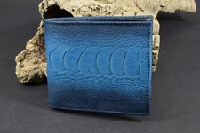 PORTEFEUILLE HOMME DOUBLE PLI BLEU CLAIR VÉRITABLE PEAU D'AUTRUCHE ET CUIR MA...