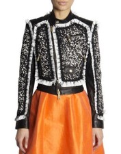 LEATHER BIKER JACKET COAT DSQUARED2 RUFFLES SILVER LUREX 42 IT 38 FR