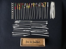 Ancien JEUX DE JONCHET Miniature en OS SCULPTÉ et Peint Dans sa Boîte en Bois