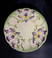 Assiette Barbotine Majolique Orchidées Iris Art Nouveau SARREGUEMINES