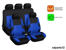 Housses de Siege Complet Bleu Tissu Noir Design Pneu Adapté à Nissan Opel VW