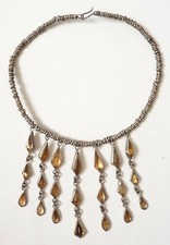 ancien collier ethnique oriental argent bas-titre + pierres jaunes bijou torque