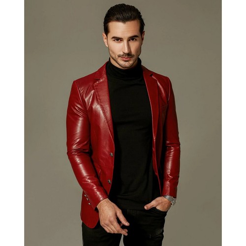Homme cuir rouge blazer - cuir,
