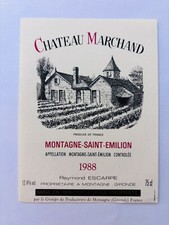 etiquette vin wine label Château marchand  1988 75cl Montagne saint-émilion 