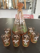 service à liqueur verre émaillé muguet carafe plateau 5 verres MADE IN FRANCE