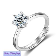 Bague Argenté Cristal type Solitaire Diamant 6 mm Réglable Ajustable F8L