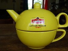 théière + sa tasse publicitaire Lipton yellow solitaire vintage tea pot