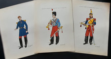 Auguste Goichon Lot de 3 Grandes lithographies aquarellées Second Empire
