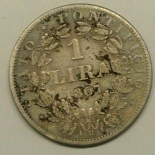 VATICAN PIUS IX 1 LIRA 1867 R