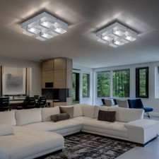 Plafonnier Ensemble De 2 Lampes En Verre Argenté LED Pour Salle À Manger Cuisine