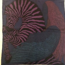 Foulard Hermès  ZÉBRA PÉGASE gavroche Bleu  Vert Violet-NEUF. Boîte Orange