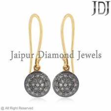 14k Or Naturel Diamant Pavé Pendantes Oreilles Handmade 925 Argent Femmes Bijoux