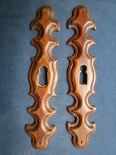 2 entrées de serrure bois Louis porte meuble Louis Philippe haut 17,2 cm ancien