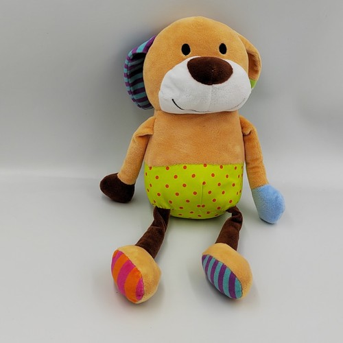 Doudou chien orange vert bleu