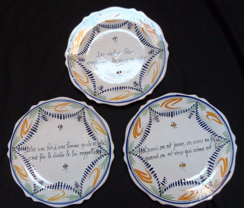 Assiettes faïence à - 3, en