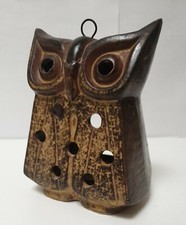 Bougeoir photophore Chouette hibou grès pyrite era La Borne puisaye vintage