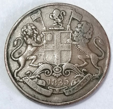 INDES BRITANNIQUES 1/4 Anna East India Company 1835 Madras en cuivre