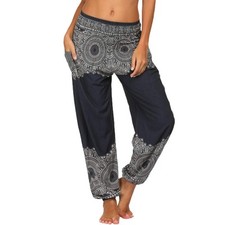 Femme Hippie Sarouel Harem Thai Pantalon Poches Boho Fleuri Print Taille Haut...