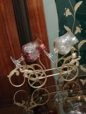 Vecchio Porta calici Caretta Bronzo Dorato Ottone Cristalli Di Bohemia