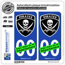2 Stickers autocollant plaque immatriculation Auto : Pirates - Blason
