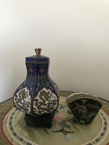 Cloisonne vase boite dragon - cloisonne,