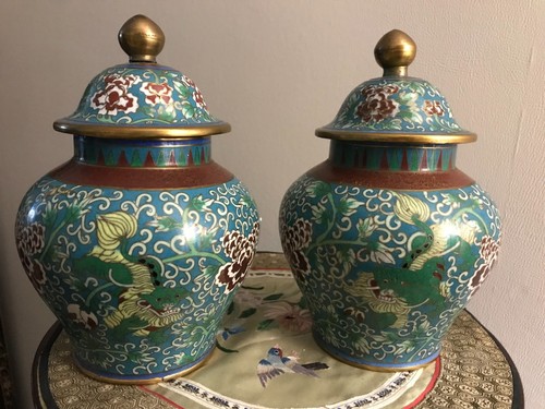 Cloisonne paire potiche - cloisonne,
