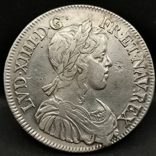 1/2 ECU LOUIS XIV ARGENT A LA MECHE LONGUE 1646 A PARIS COEUR / FRANCE / SILVER