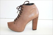 STIGMA  Bottines à Lacets Cuir Beige Doublées Cuir Talons Hauts T 37 TBE