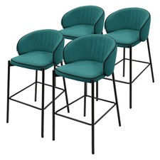 4 Tabourets de bar chaise comptoir bleu pétrole avec dossier repose-pieds H 76cm