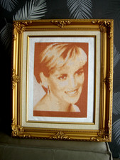 Tableau tapisserie portrait LADY Diana Princesse de Galles Cadre Bois Doré