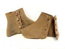 Ancienne Paire de Guêtres militaires à identifier boutons bois WW1 WW2