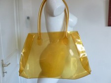 ORIGINAL GRAND SAC CABAS PLAGE  " PARAH  " EN MICA EPAIS TRANSPARENT SAFRAN