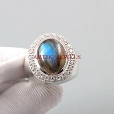Naturel Labradorite Pierre Précieuse Avec 925 Bague en Argent pour Homme #3104