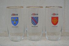 verre à bière LA MEUSE - lot de 3 - blason Bourbonnais Ile de France Languedoc