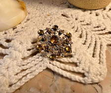 Broche de col ancienne Art Déco cristal tchèque filigrane plaqué or