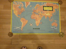 AIR FRANCE PLANISPHERE CARTE PUBLICITE AFFICHE VICKERS VISCOUNT PERCEVAL PARIS