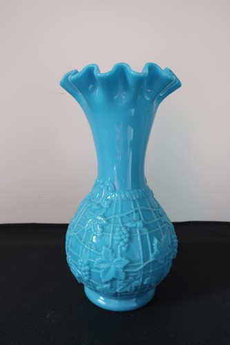 Vase opaline bleu - opaline, décor