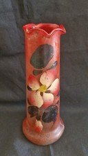 Petit Soliflore Ancien En Verre À Décor Floral Peint 